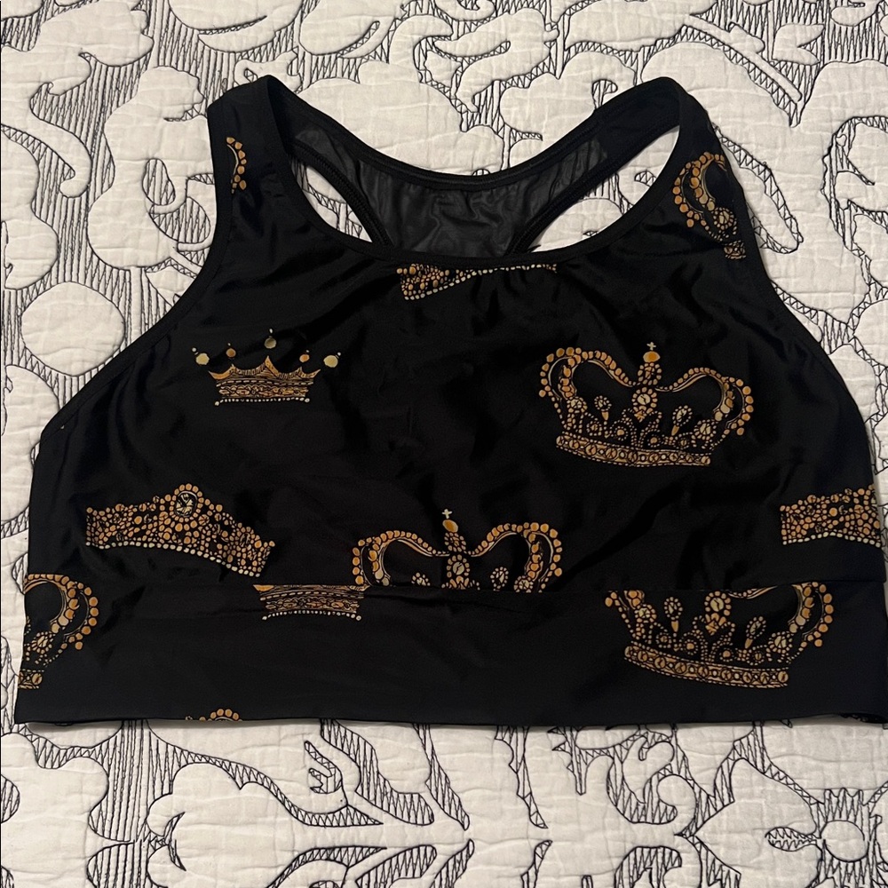 Black and Gold VS Crown Patterned Sports Bra